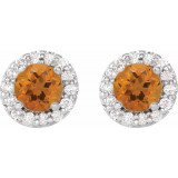 14K White 4 mm Round Citrine & 1/8 Diamond Earrings - 86839614P photo 2