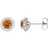 14K White 4 mm Round Citrine & 1/8 Diamond Earrings - 86839614P photo