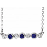 14K White Blue Sapphire & .08 CTW Diamond Bezel-Set Bar 16-18 Necklace - 86706661P photo