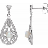 14K White Freshwater Cultured Pearl Vintage-Inspired Earrings - 86932600P photo