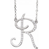 14K White 1/10 CTW Diamond Initial R 16 Necklace - 67399134P photo