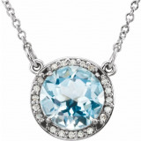 14K White 8 mm Round Sky Blue Topaz & .05 CTW Diamond 16 Necklace - 8590570006P photo