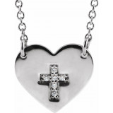 14K White .02 CTW Diamond Heart & Cross 16-18 Necklace - R42368600P photo