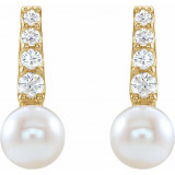 14K Yellow Freshwater Cultured Pearl & 1/6 CTW Diamond Earrings - 86957606P photo 2