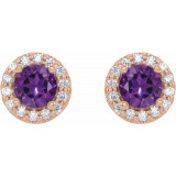 14K Rose 4 mm Round Amethyst & 1/8 Diamond Earrings - 86839642P photo 2