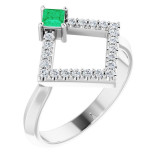 14K White Emerald & 1/5 CTW Diamond Geometric Ring - 72053614P photo