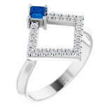 14K White Blue Sapphire & 1/5 CTW Diamond Geometric Ring - 72053612P photo