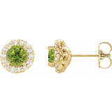 14K Yellow 4 mm Round Peridot & 1/8 Diamond Earrings - 86839633P photo