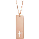 14K Rose Pierced Cross Engravable Bar 16-18 Necklace - 867581006P photo