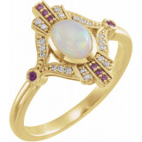 14K Yellow Cabochon Ethiopian Opal, Pink Sapphire & .06 CTW Diamond Ring - 72093601P photo