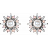 14K White Akoya Pearl, White Opal & 1/6 CTW Diamond Earrings - 87076605P photo 2