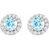 14K White 4 mm Round Aquamarine & 1/8 Diamond Earrings - 86839611P photo 2