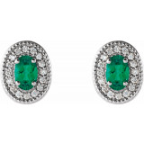 14K White Emerald & 1/8 CTW Diamond Halo-Style Earrings - 86630715P photo 2