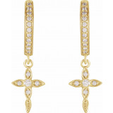 14K Yellow 1/8 Diamond Cross Hoop Earrings - 871876000P photo 2