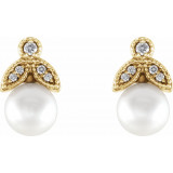 14K Yellow Freshwater Pearl & .06 CTW Diamond Earrings - 86485601P photo 2