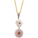 14K Yellow Pink Tourmaline, Mother of Pearl & .005 CTW Diamond Flower 18 Necklace - 6922060001P photo