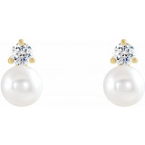 14K Yellow Freshwater Cultured Pearl & 1/8 CTW Diamond Earrings - 86719611P photo 2