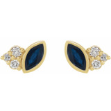 14K Yellow Blue Sapphire & .05 CTW Diamond Earrings - 87095625P photo 2