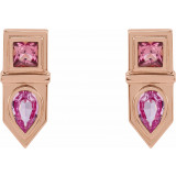 14K Rose Pink Multi-Gemstone Geometric Bar Drop Earrings - 87039607P photo 2