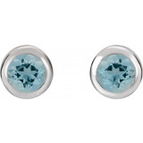 14K White 4 mm Round Genuine Aquamarine Birthstone Earrings - 6108660005P photo 2
