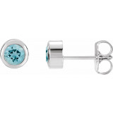 14K White 4 mm Round Genuine Aquamarine Birthstone Earrings - 6108660005P photo