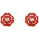 10K Yellow .01 CTW Diamond Enamel Flower Earrings - 65268460001P photo 2